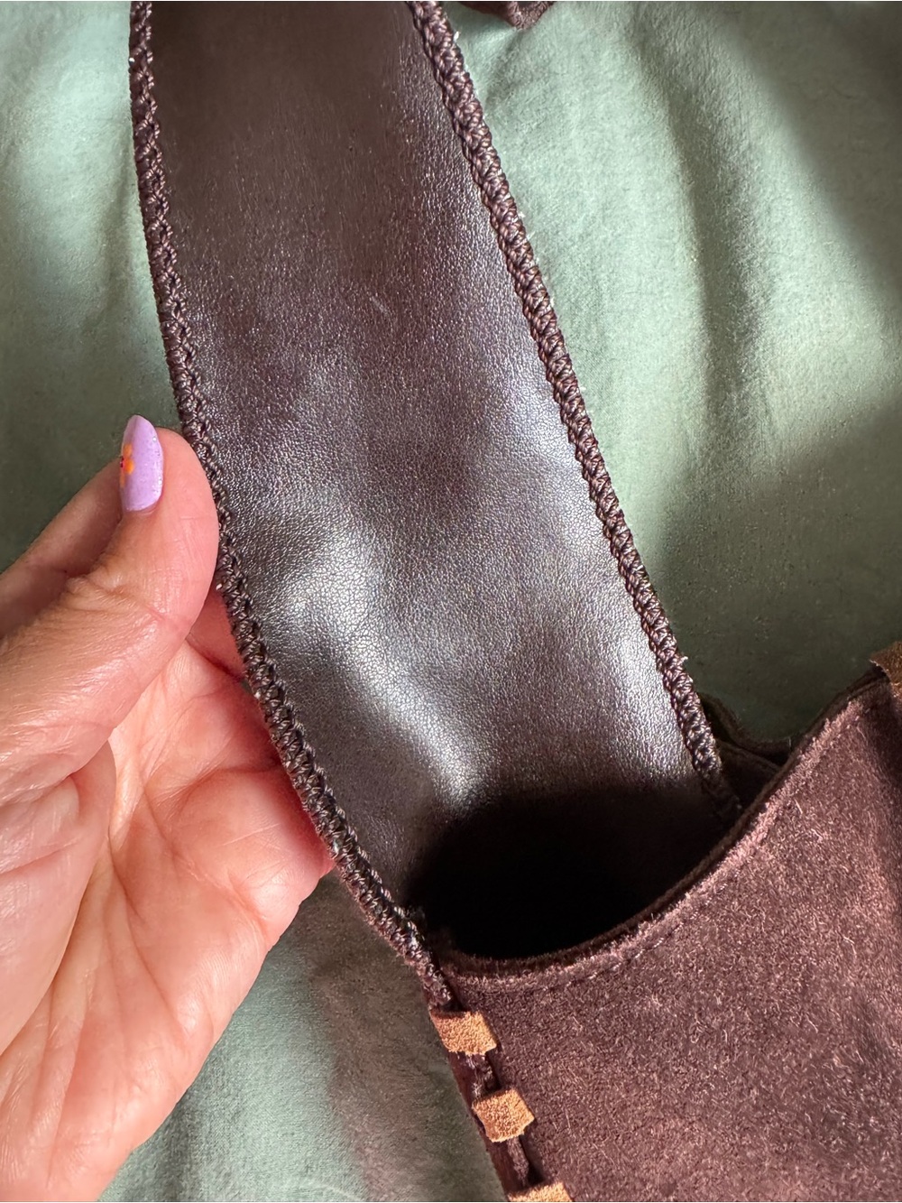 ⁠Y2K Express Brown Genuine Suede Leather Whipstitch Floral Flower Hobo Bag - Picture 6 of 11
